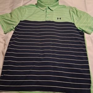 Under Armour X-Large Men's Green and Navy Striped Polo Shirt